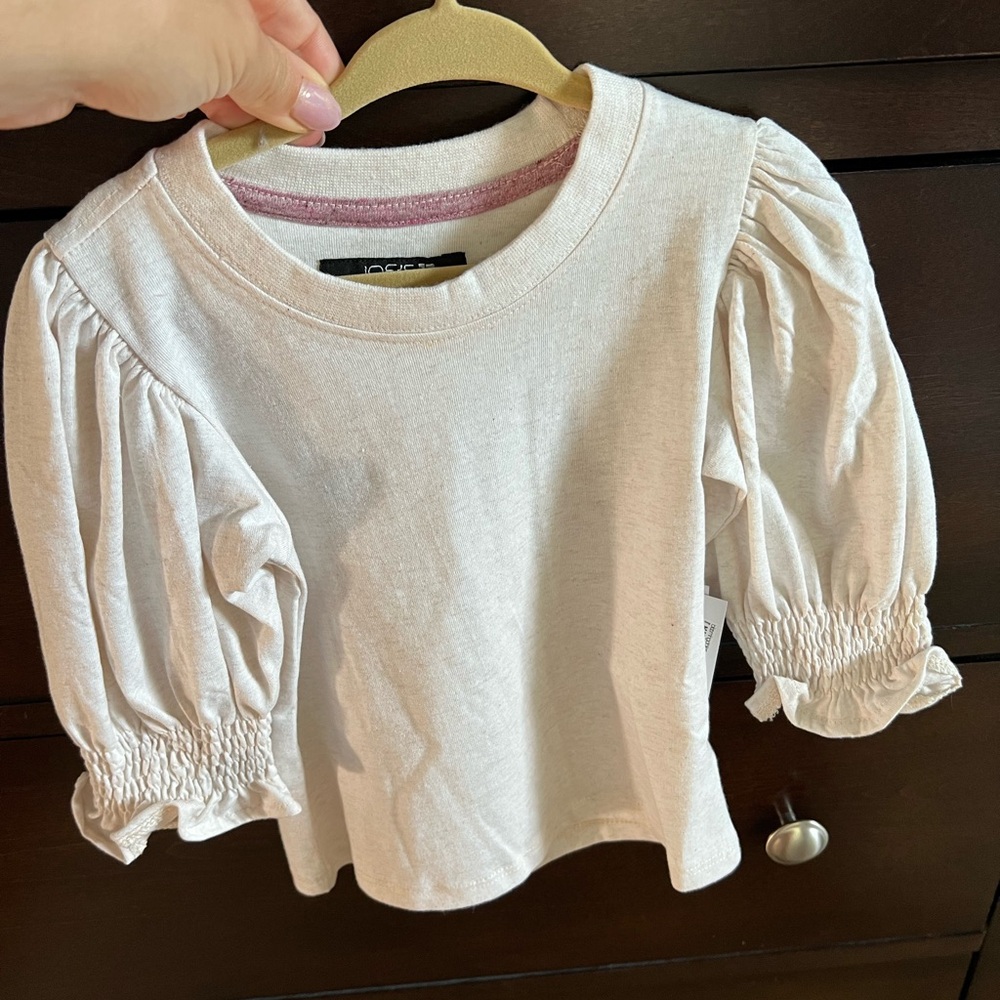 Joes Jeans Oatmeal color girls shirt with puff sleeves. brand new with tags